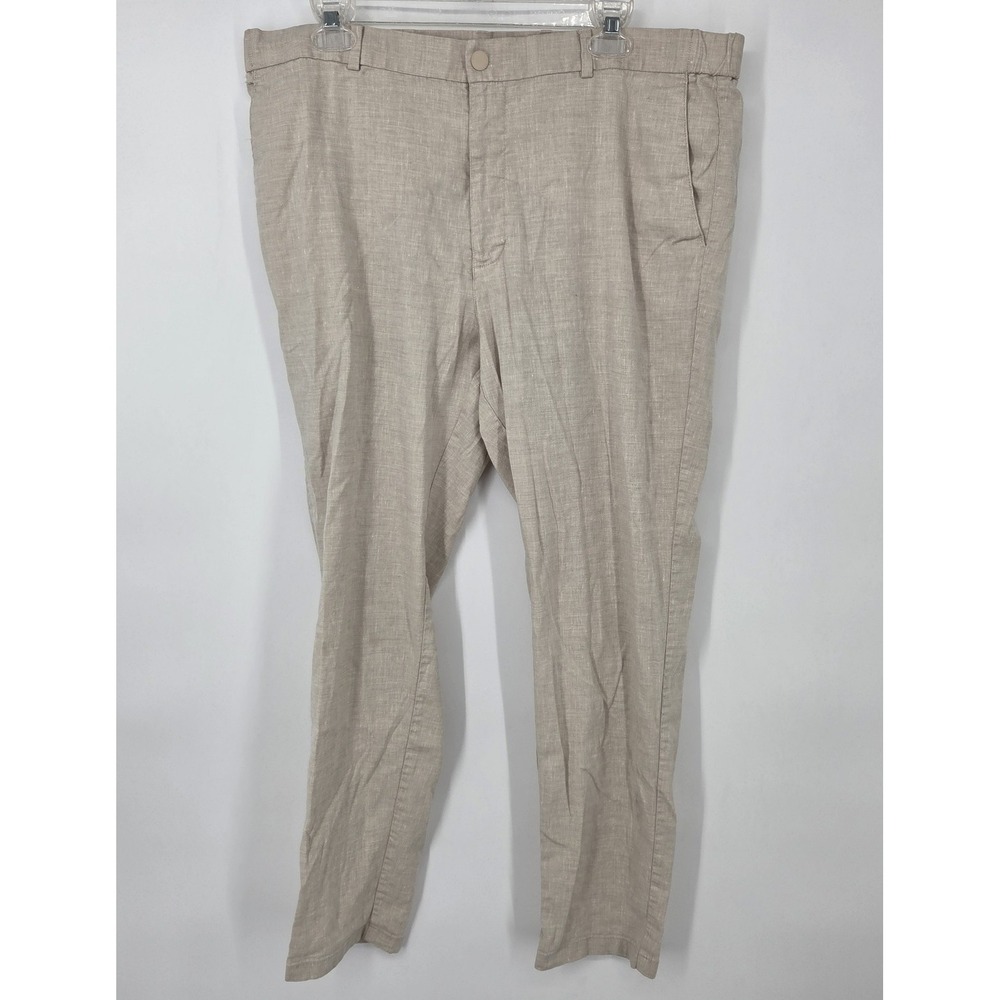 Nordstrom Linen Blend Men Pants Beige (38Rx29) Slim Lightweight Drawstring EUC